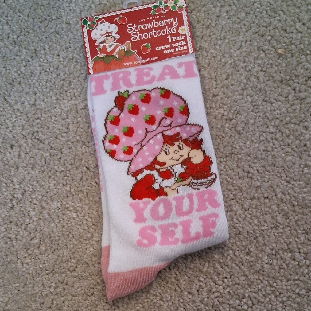 Strawberry Shortcake Pink and White Crew Socks
